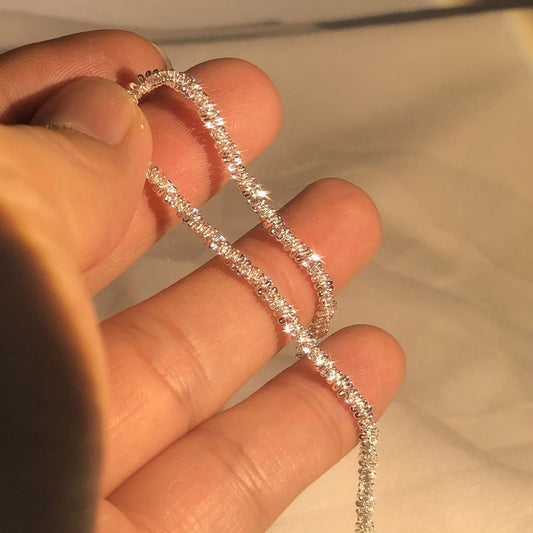 S925 Sterling Silver Necklace 2mm Sparkling Collarbone, Sweater Chain, High Charm Jewelry Gift Women