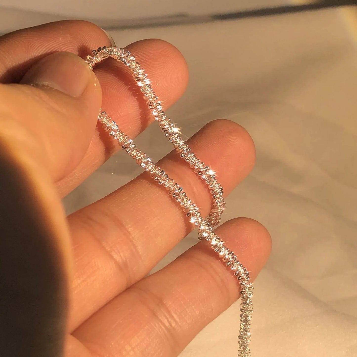 S925 Sterling Silver Necklace 2mm Sparkling Collarbone, Sweater Chain, High Charm Jewelry Gift Women
