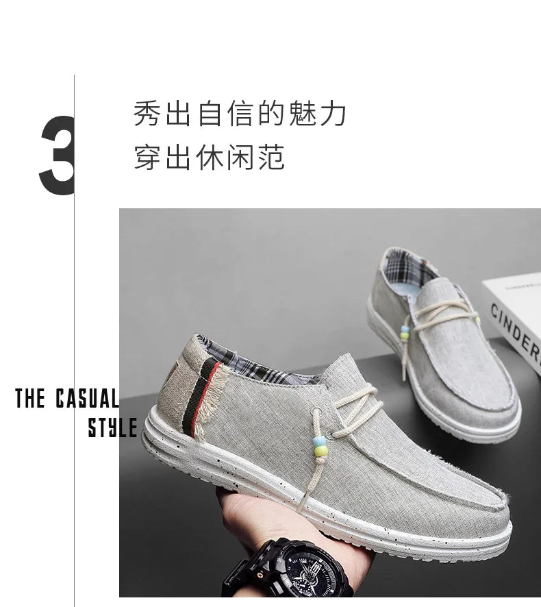 Spring Summer Blue Men's Casual Boat Shoes Lightweight Slip-on Driving Shoes Men Low-cut Breathable Canvas Men Shoes Loafers