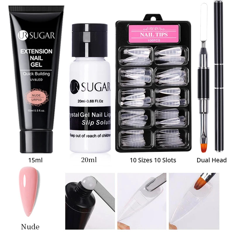 UR SUGAR 15ml 4/6PCS Nail Extension Gel Kit Quick Building Hard Gel Acrylic Crystal Nude Gel Nail Polish UV Construction Gel Set