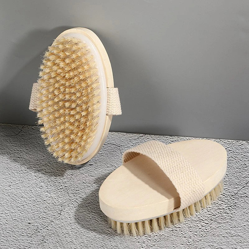 Home Dry Wet Back Shower Brushes Exfoliating Bathing Brush Natural Bristle Brush Soft Wet Dry Skin Body SPA Brush Bath Massager