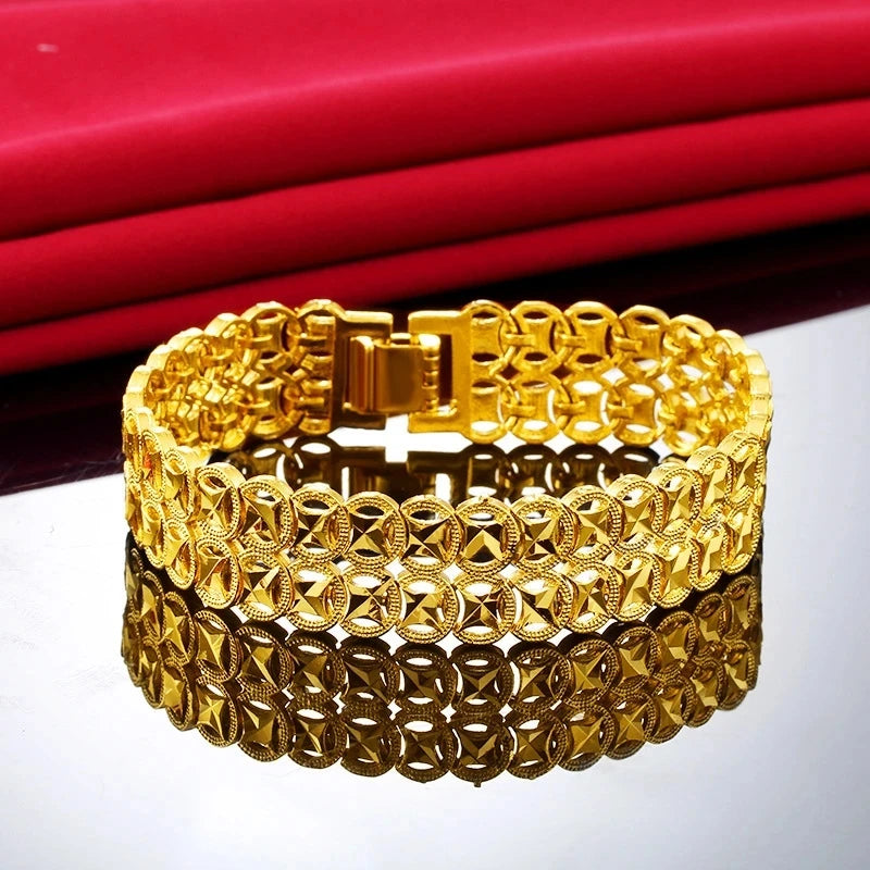 18 K Gold Color Widened Watch Chain Bracelet for Men Dad Father Not Fade Design Bracelet Wedding Engagement Jewelry Gifts