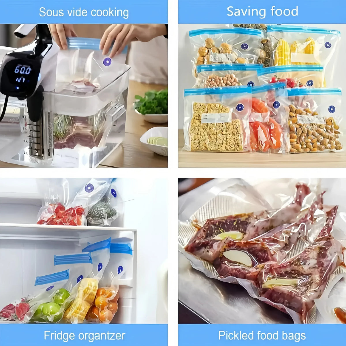 JKUOO Vacuum Sealer Bags Reusable BPA Free Vacuum Zipper Bags Vacuum Food Storage Bags for Cooking/Food Storage/Microwave ﻿