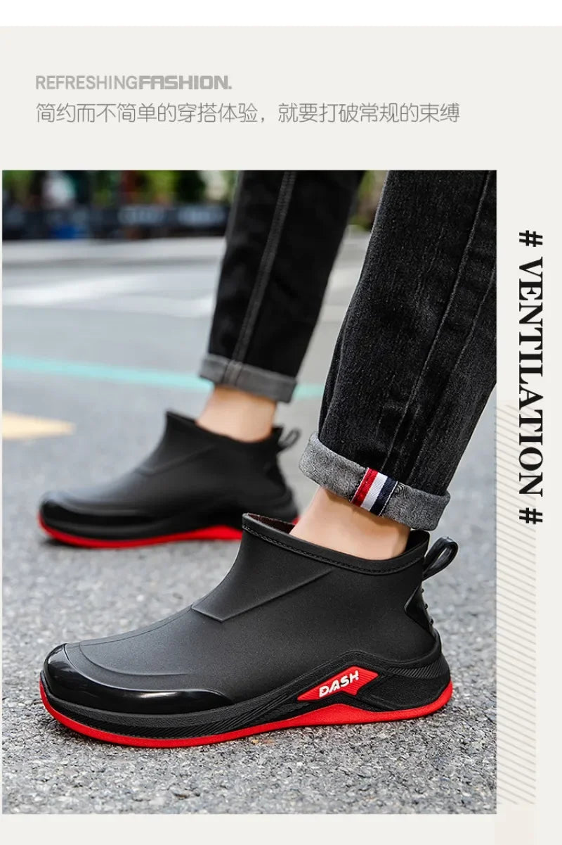 Men's Rain Boots Fashion Rubber Galoshes Outdoor Waterproof Fishing Shoes Non-Slip Rubber Shoes for Men Winter Cotton Rain Shoes