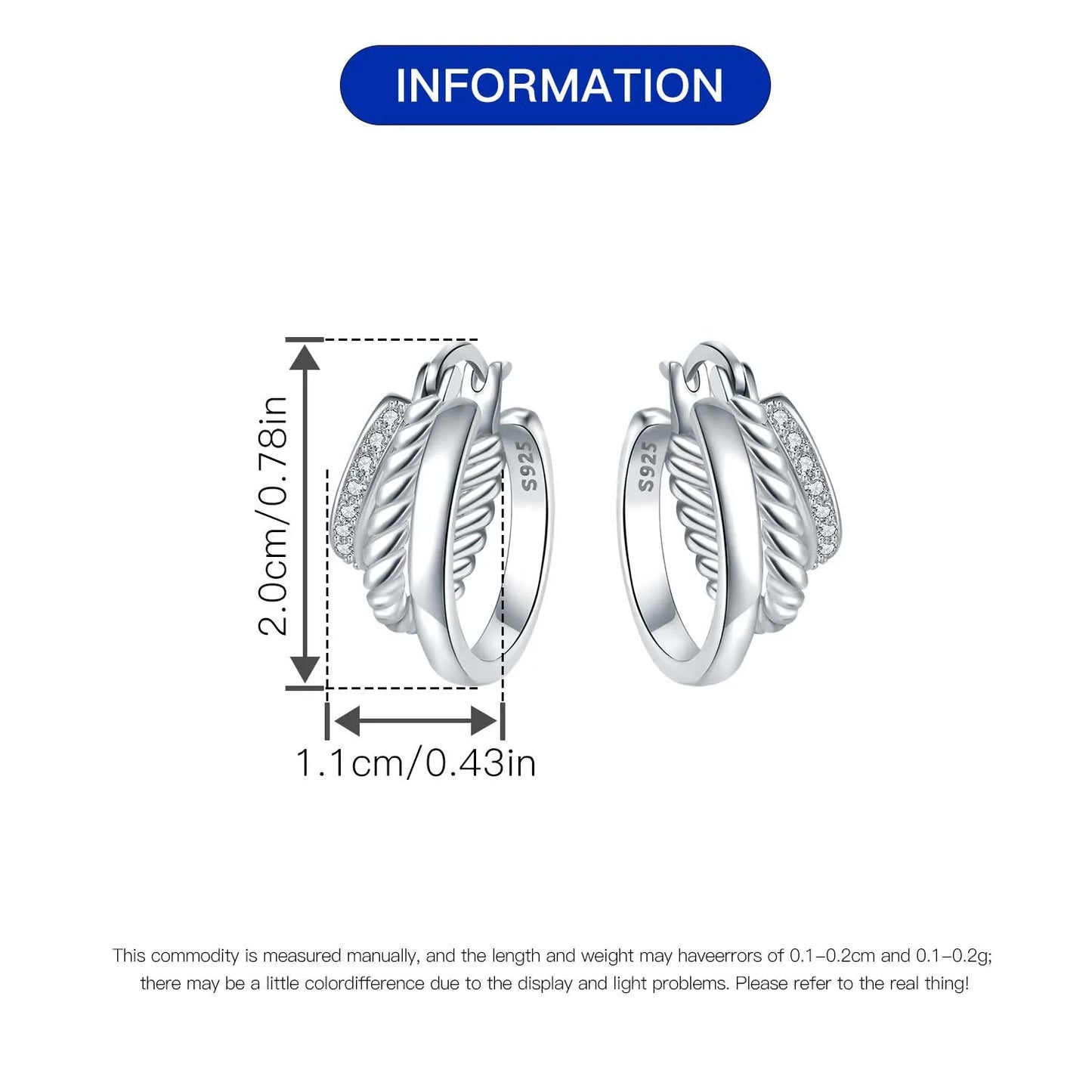 CYCUFF S925 Sterling Silver Zircon Simple Geometry Big Double Ring Earrings Birthday Party Gift Trend 2025 Jewelry Women Earring