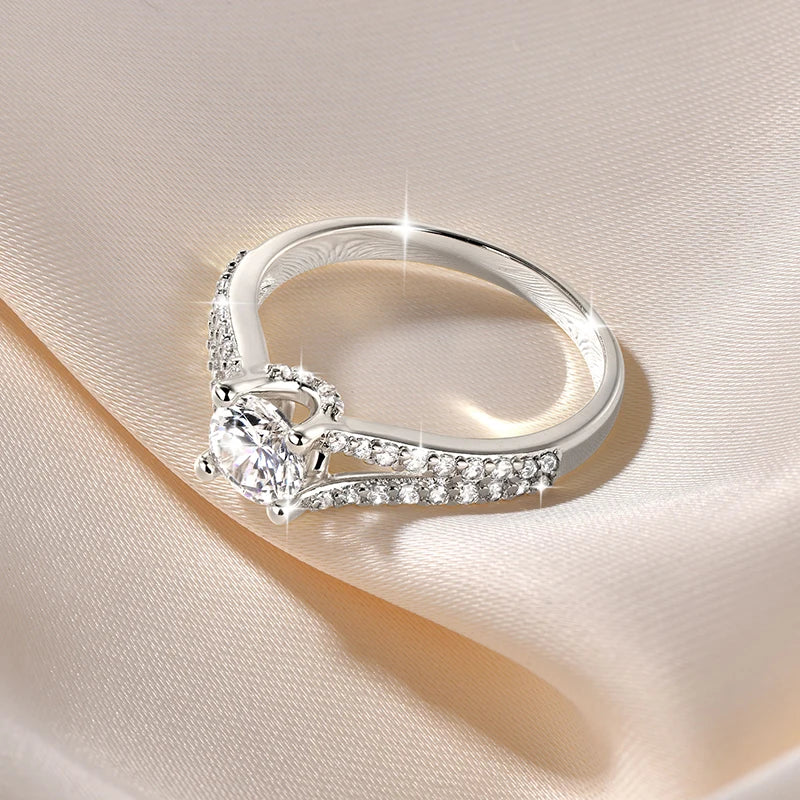 Rrjzz 14K Gold Plated 0.7CT Round Cut Cubic Zirconia Promise Eternity Engagement Weddng Ring for Women Bridal Ring Jewelry Gift