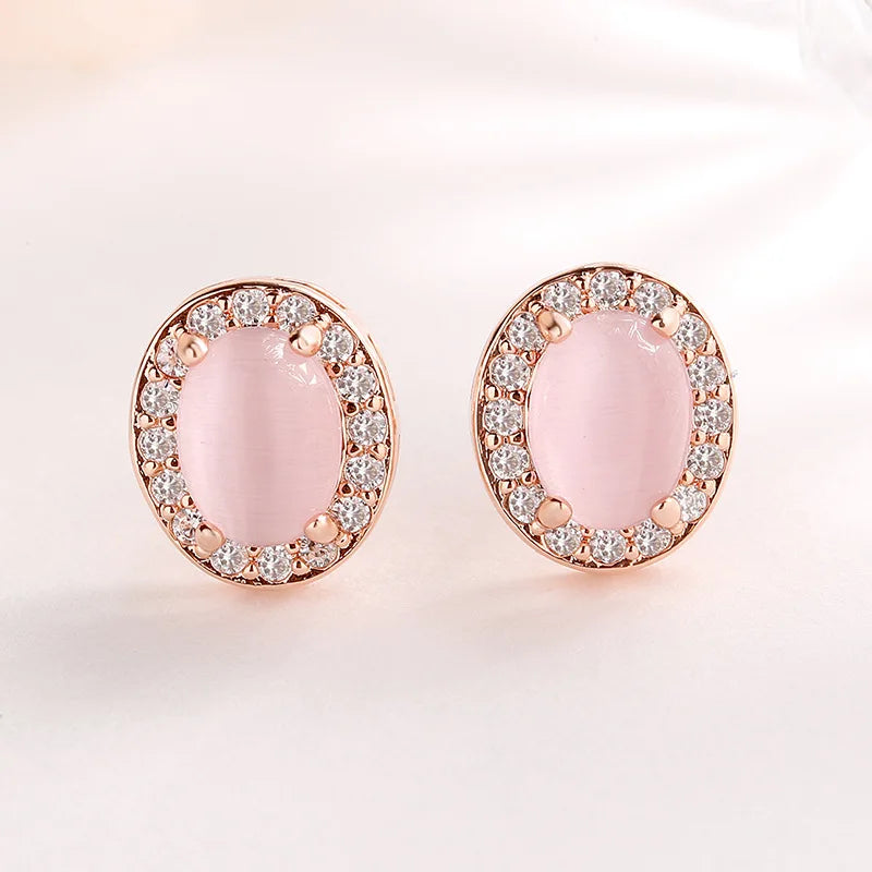 HuiSept Women Earrings 925 Silver Jewelry with Rose Quartz Zircon Gemstone Stud Earring for Girl Wedding Party Gift Accessories