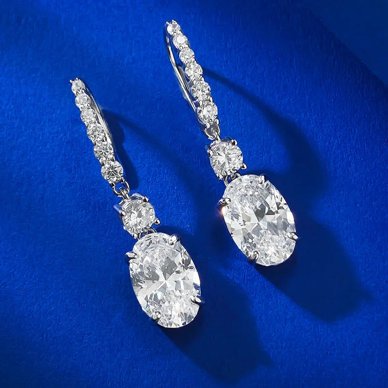 S925 Silver High Carbon Diamond Super Shiny Yellow Diamond Earrings 8 * 12 European and American Large Oval Earrings for Women