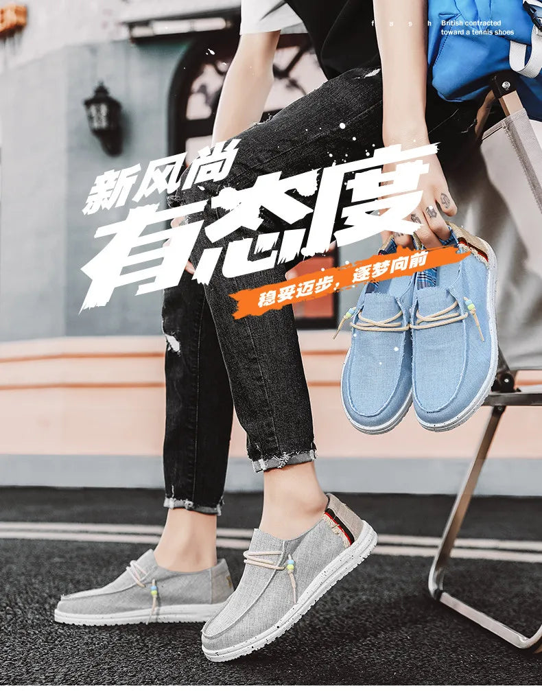 Spring Summer Blue Men's Casual Boat Shoes Lightweight Slip-on Driving Shoes Men Low-cut Breathable Canvas Men Shoes Loafers