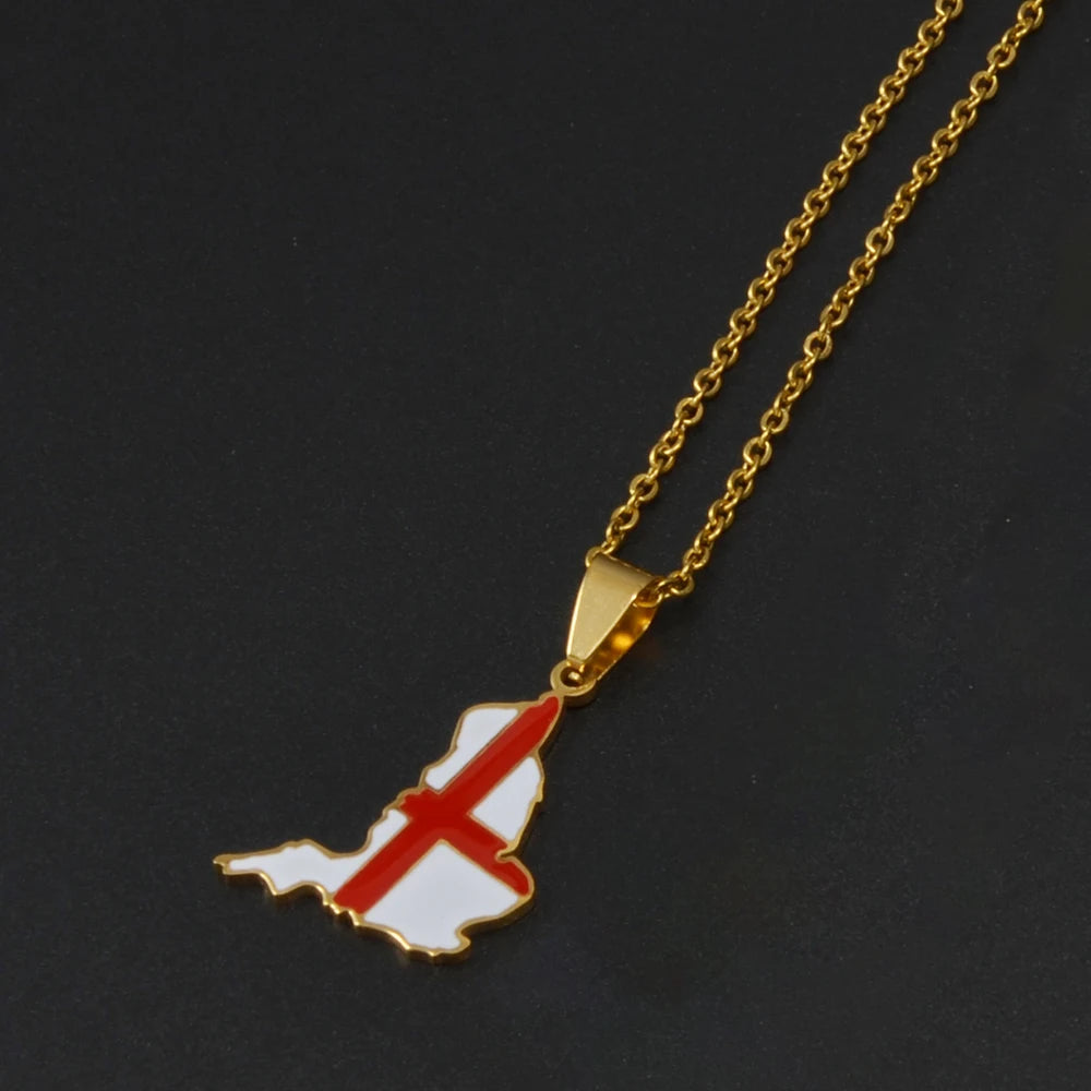 Anniyo England Ireland Pendant Necklaces for Women  Stainless Steel Lloegr Angleterre Éirinn Accessory #504862