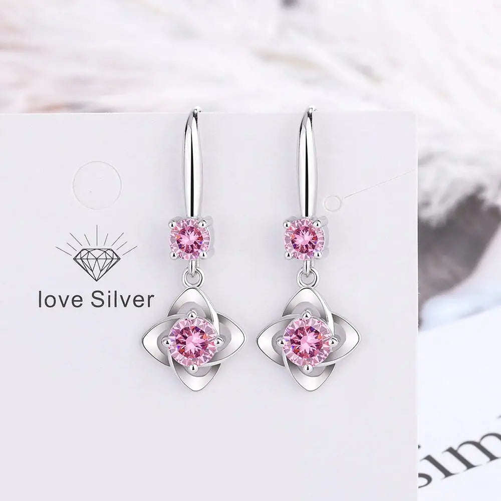 Silver 925 Jewelry Earrings Sapphire Siver Korean Ear Jewelry White/Blue/Pink Color Party Dating Gift Earrings Wholesale