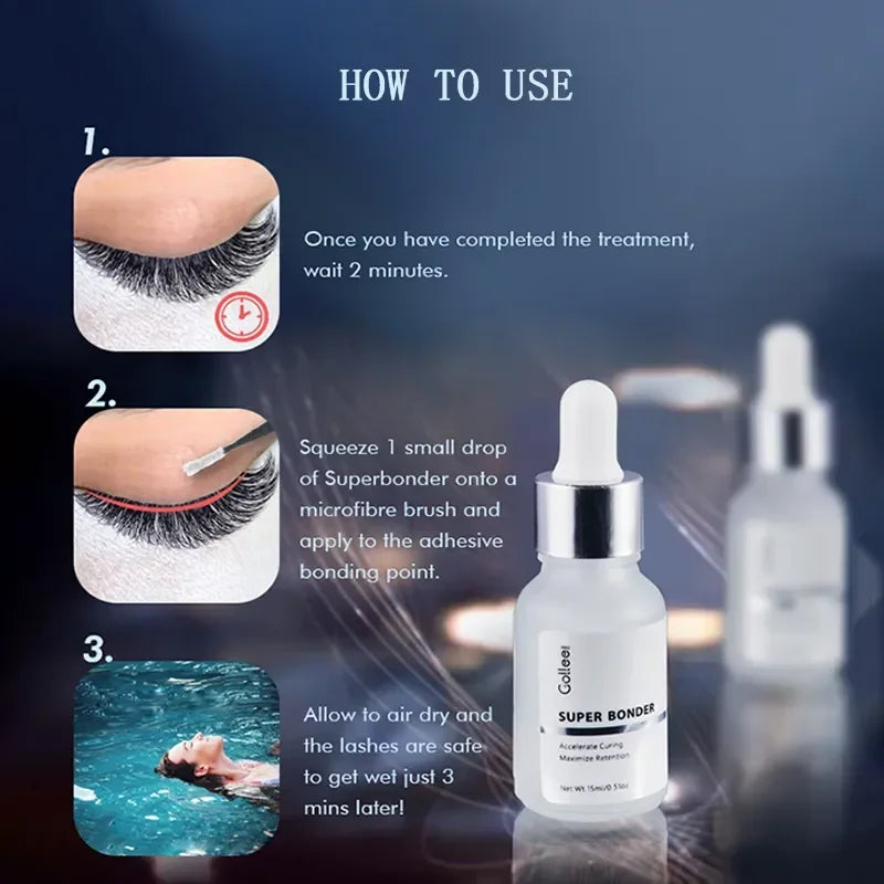 Gollee 0.5s Fast Dry Latex-free Lash Glue No Irritation Bonder Lash Extension Glue 15ml Bonder and Primer Clean Lash Supplies