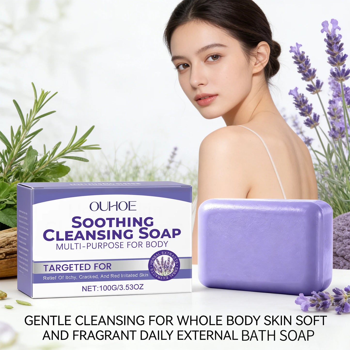 Lavender Cleaning Soap Oil Control and Itching Relief Long-Lasting Daily Soothing Hydration Bath Soap Body Odor Removal Care