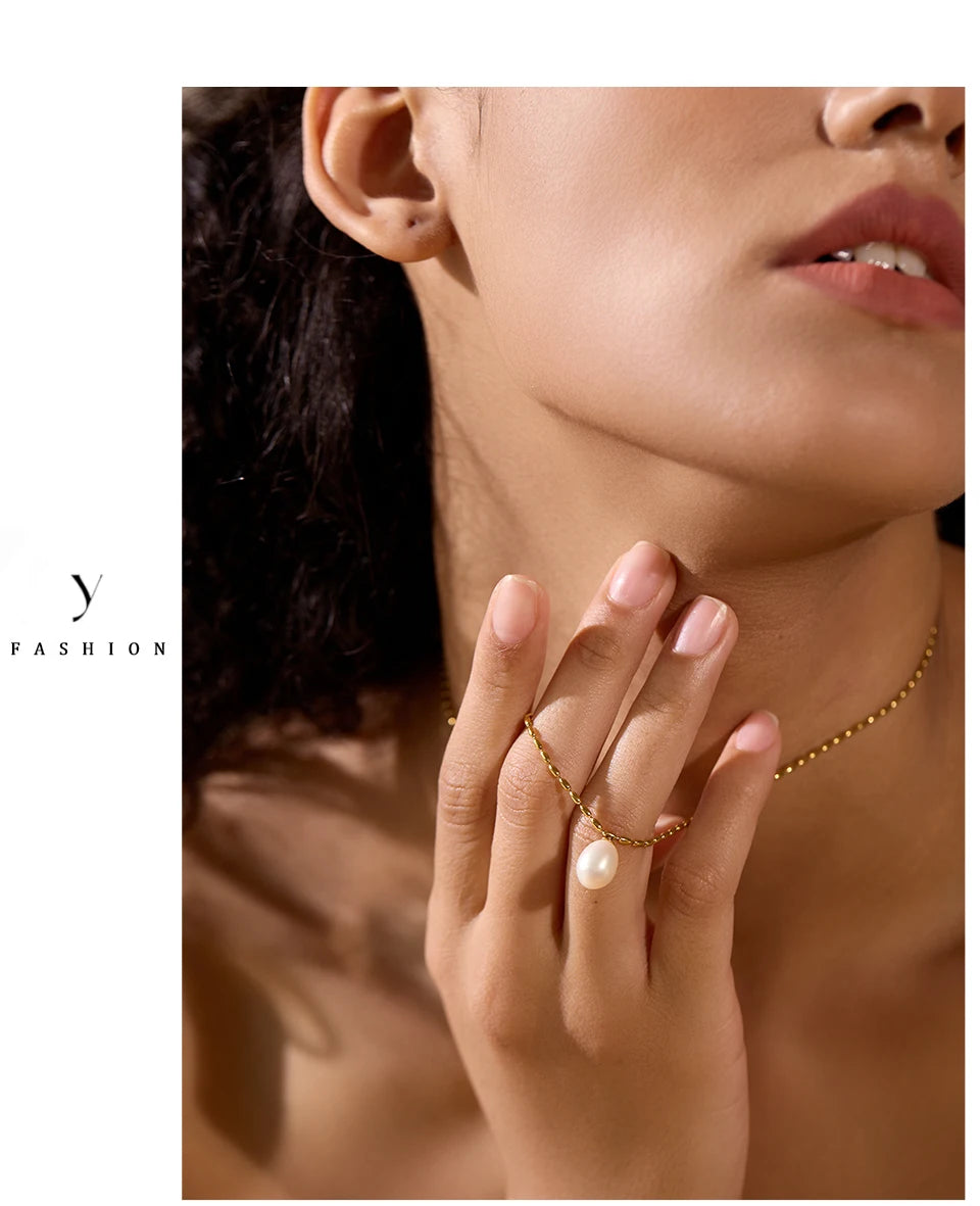 Yhpup Luxury Natural Freshwater Pearl Pendant Stainless Steel Sweet Necklace Women Stylish Exquisite Jewelry Mother Sister Gift