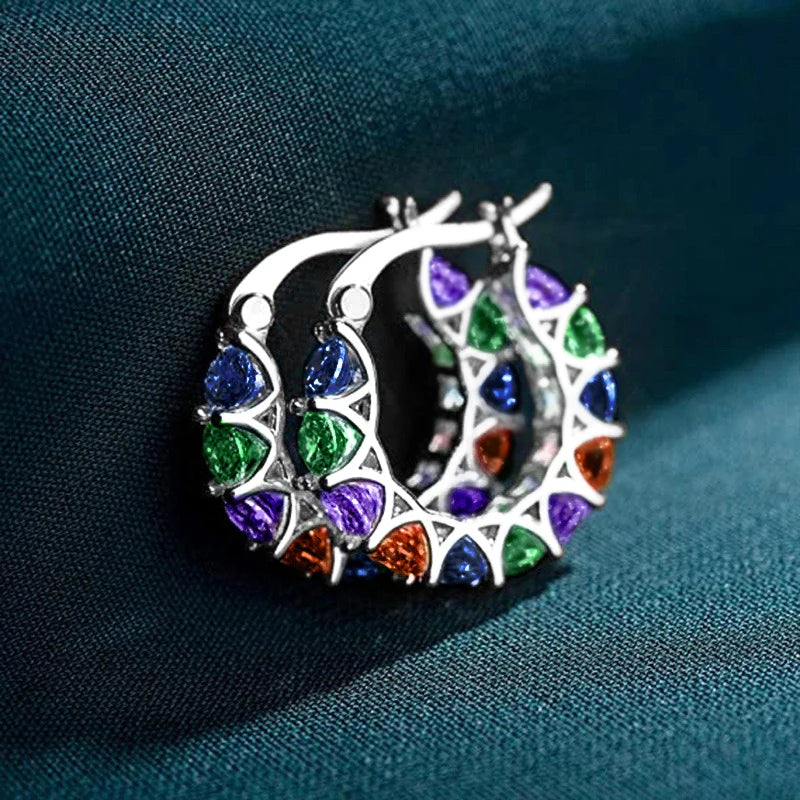 Huitan High Quality Cubic Zirconia Women Hoop Earrings Stylish Lady Accessories Party Daily Wearable Fashion Jewelry Drop Ship