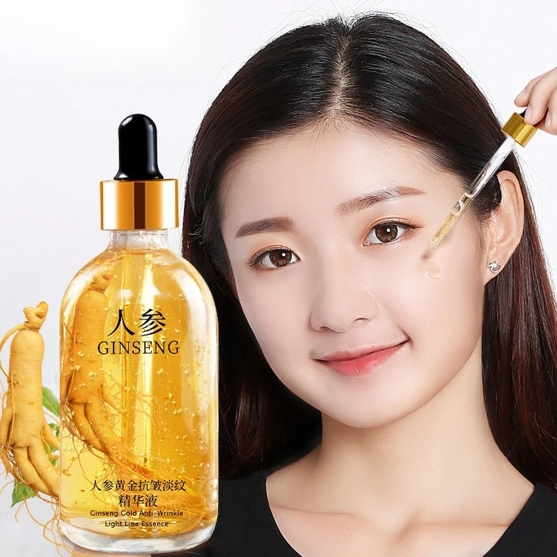 2 Pieces Ginseng Whitening Face Serum 100ml 24K Gold Anti Wrinkle Essence Hydrating Tightening Fade Fine Line Brighten Dull Skin