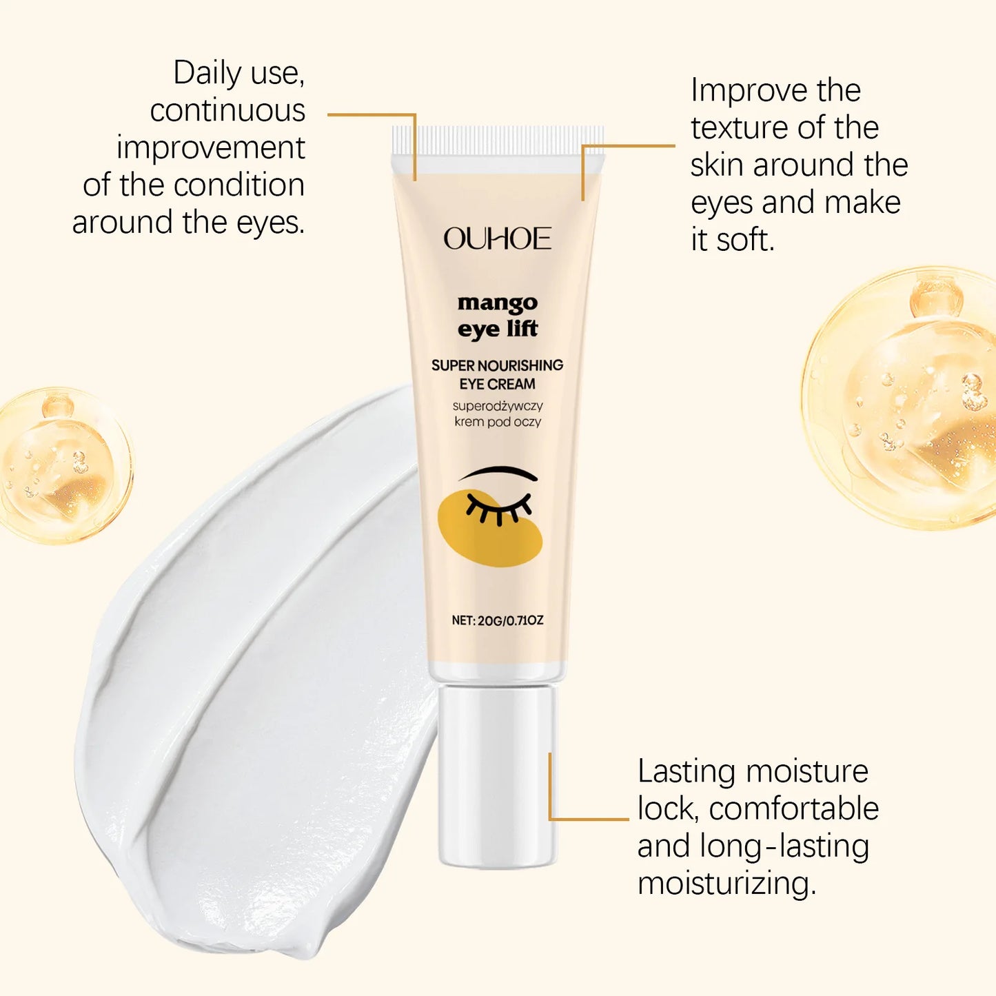 Eye Lift Cream Fade Dark Circles Relieve Puffiness Remove Wrinkles Reduce Fine Lines Brightening Smoothing Tightening Eye Cream