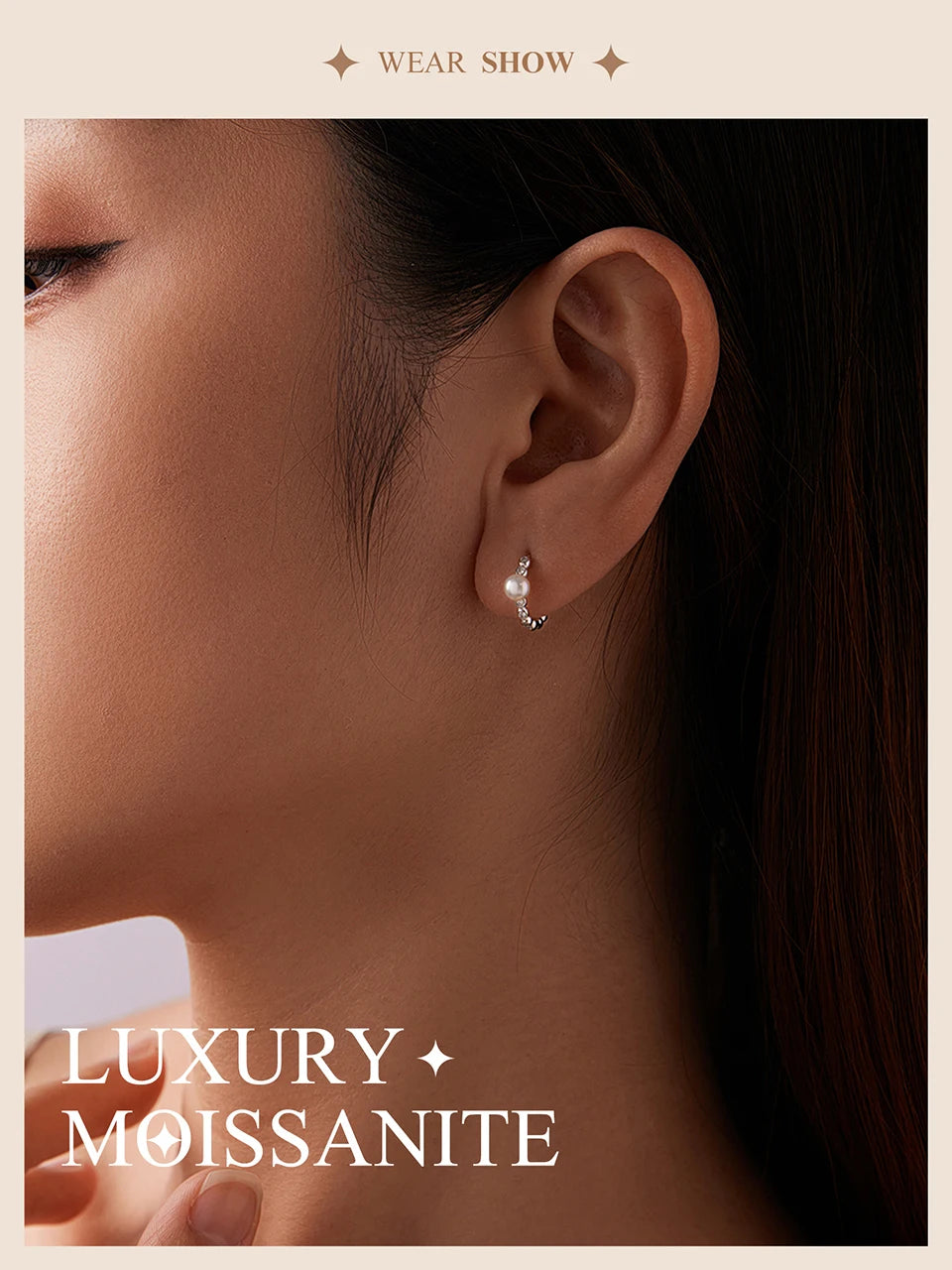 WOSTU Moissanite & Natural Pearl Bubble Hoop Earrings For Women, 925 Sterling Silver Elegant Huggies Pendient Xmas New Gift