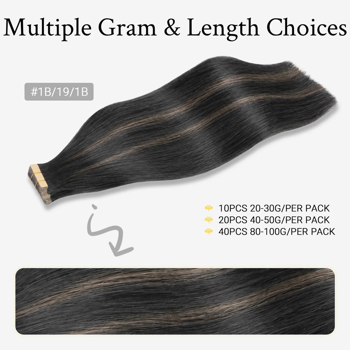 Sunmofavo Tape In Remy Human Hair Extensions 20PCS Seamless Skin Weft Reusable Full Head Fashion Easy Install Daily Hair