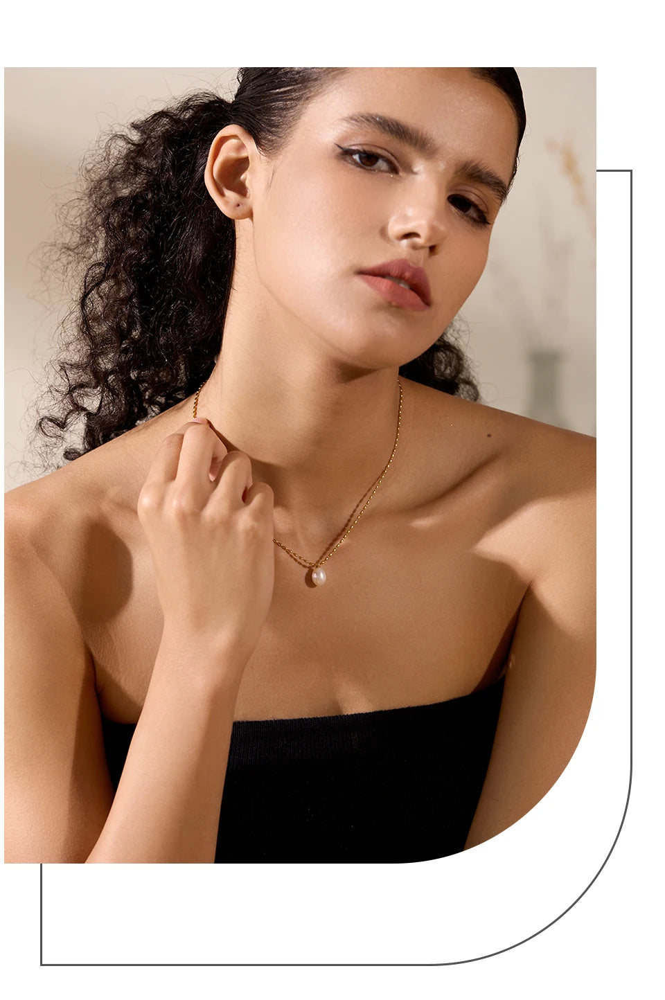 Yhpup Luxury Natural Freshwater Pearl Pendant Stainless Steel Sweet Necklace Women Stylish Exquisite Jewelry Mother Sister Gift