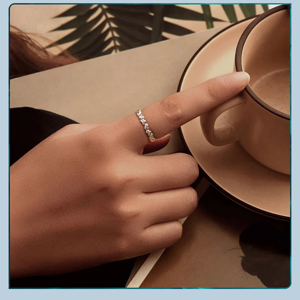 BAMOER Solid 925 Sterling Silver Heart Stackable Rings for Women, Love Valentines Statement Band Ring BSR655-E