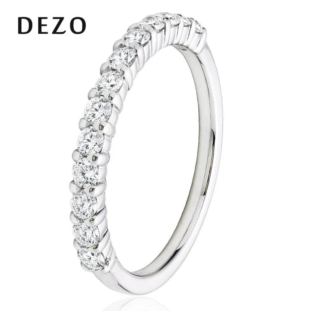 DEZO Half Moissanite Wedding Band 2mm Round Cut VVS D Color Eternity Rings for Women Engagement 925 Sterling Silver Jewelry