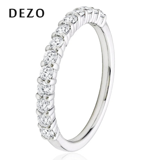 DEZO Half Moissanite Wedding Band 2mm Round Cut VVS D Color Eternity Rings for Women Engagement 925 Sterling Silver Jewelry