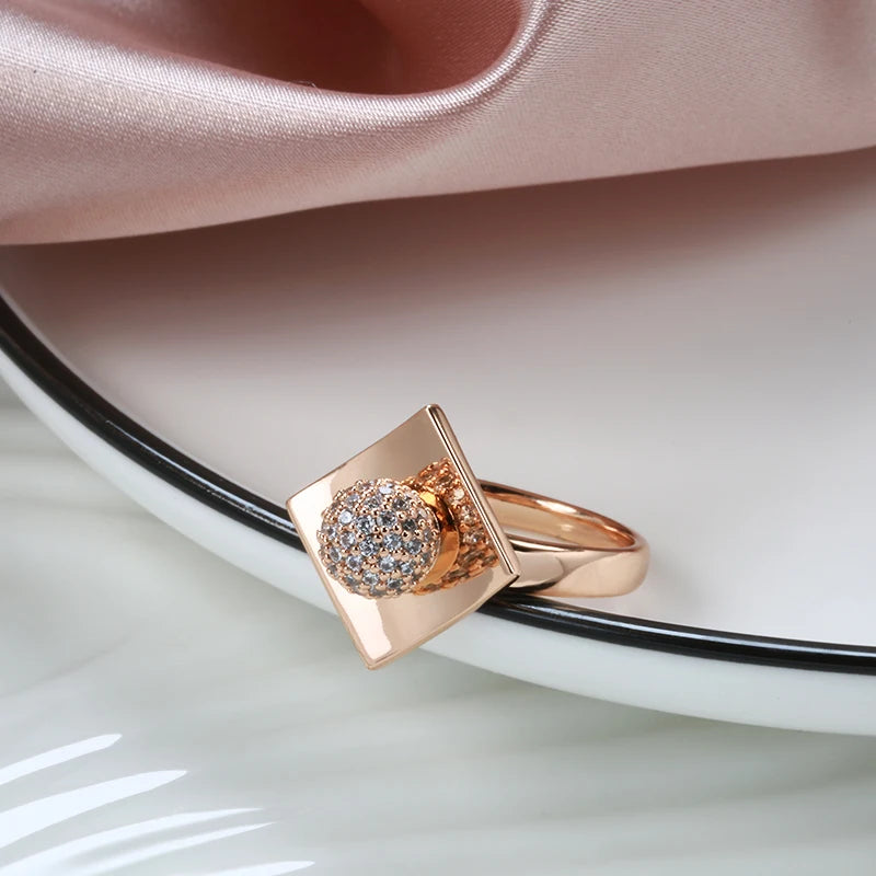 Kinel New 585 Rose Gold Unusual Rings For Women Micro Wax Inlay Spherical Natural Zircon Rings Wedding Trend Wedding Jewelry