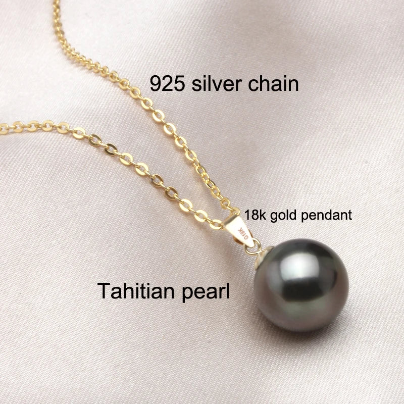 Real 18K Gold Tahitian Pearl Pendant Woman,Luxury Black Natural Freshwater Pearl Pendant Jewelry Birthday Mother Birthday Gift
