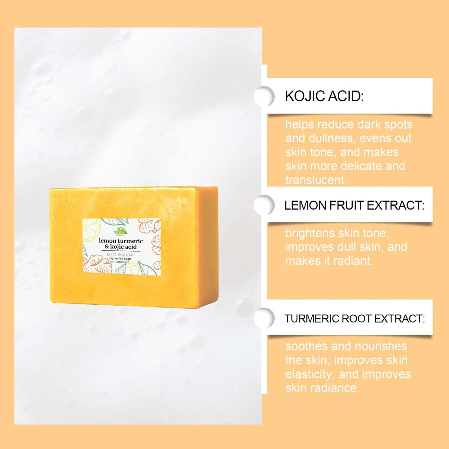 Hanchobit Lemon Turmeric Kojic Acid Soap Clean Skin Lightening Pore Shrinking Natural Organic Turmeric Kojic Brightening Soap