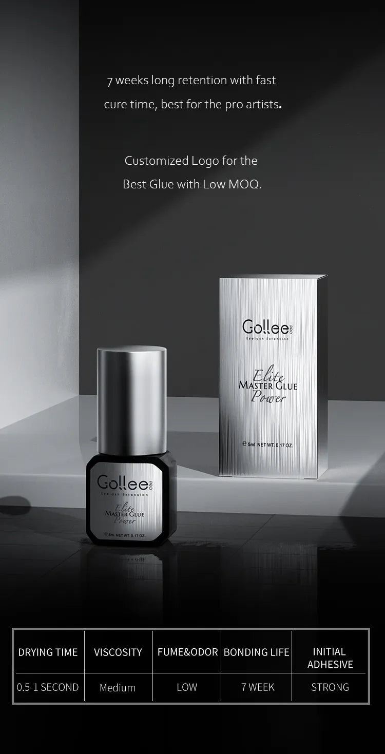 Gollee 0.5s Fast Dry Latex-free Lash Glue No Irritation Bonder Lash Extension Glue 15ml Bonder and Primer Clean Lash Supplies