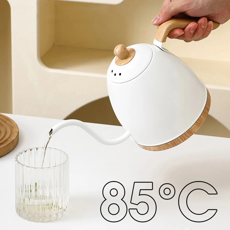800ml Gooseneck Electric Kettle Hand Brew Coffee Pot Teapot 304 Stainless Steel Water Jug Slender Mouth Hand Brewing Pot 1000W