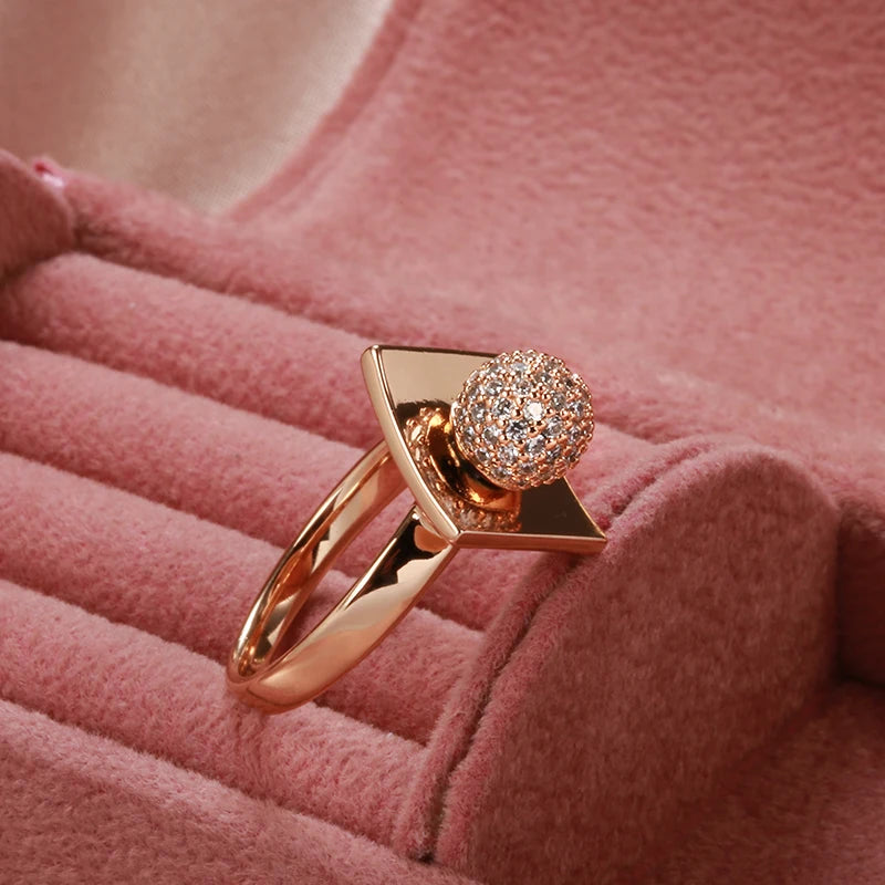 Kinel New 585 Rose Gold Unusual Rings For Women Micro Wax Inlay Spherical Natural Zircon Rings Wedding Trend Wedding Jewelry