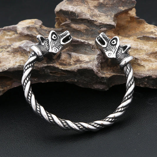 Nordic Viking Stainless Steel Wolf Head Bracelet For Men Women Vintage Fashion Animal Cuff Bangles Biker Jewelry Gifts Wholesale