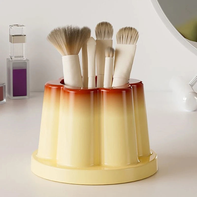 Cute Multifunctional Caramel Pudding Jelly Lotus Makeup Brush Storage Bucket Large Capacity Desktop Ornament Creative Pen Holder