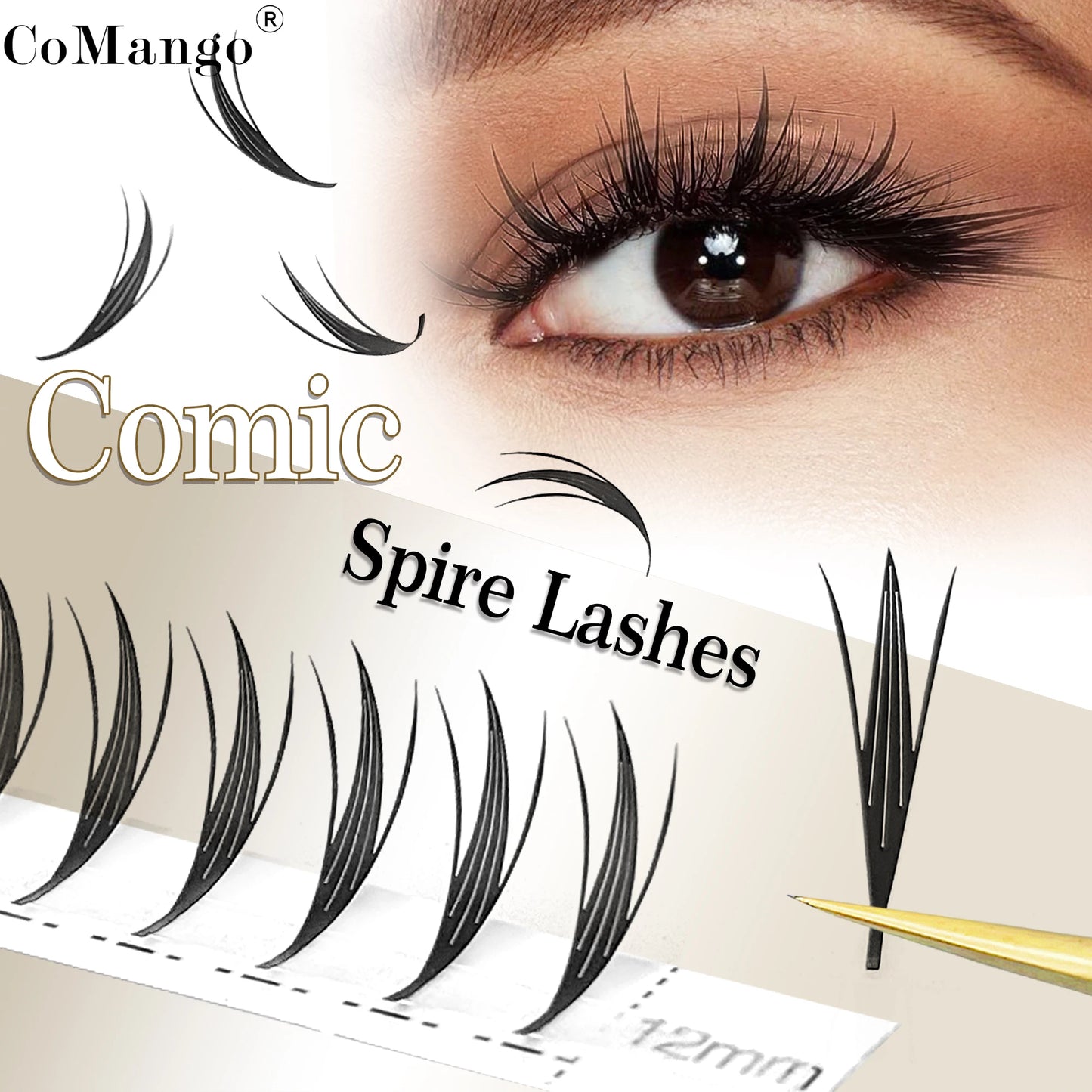 CoMango Comic Spire Lashes Light Luxury Manga Feather Shape Premade Fans Lash Russian Volume W Shaped Eyelash Extensions