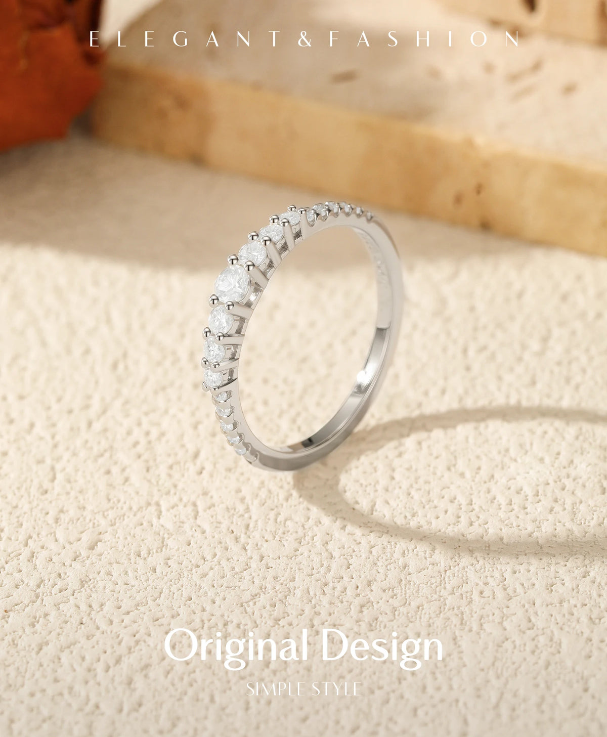 MODIAN Fashion Stacking Slim Rings 925 Sterling Silver Sparkling Round Moissanite Rings For Women Fine Jewelry