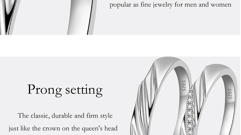PERFANY  S925 Pure Silver Moissanite Ring for Women Men Classic Couple Ring Wedding Jewelry Christmas Gift