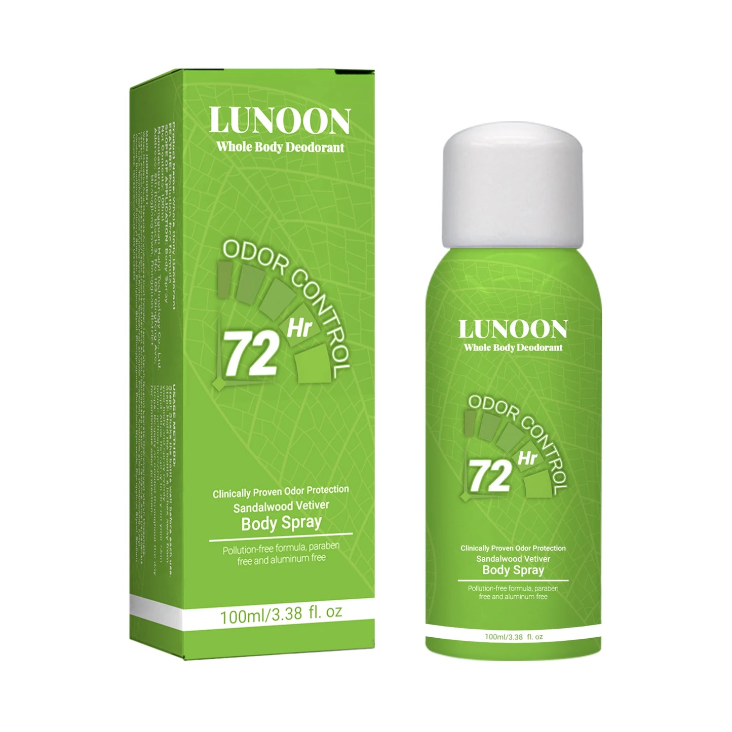 LUNOON Whole Body Deodorant Spray 100ml Underarm Foot Odor Eliminator Long Lasting Freshness Men Women Travel Essential
