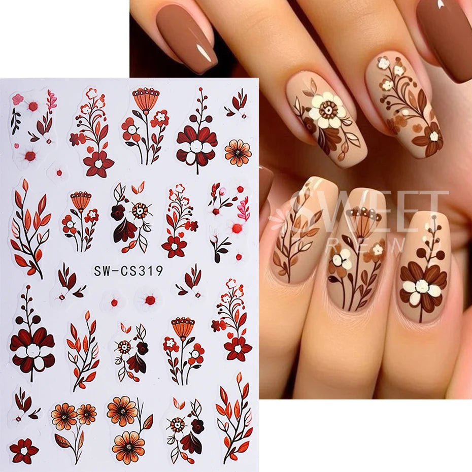 2pcs Autumn Maple Leaf Nail Art Stickers 3D Fallen Leaves Petals Design Self-Adhesive Nail Decals Manicure Decoration Sliders