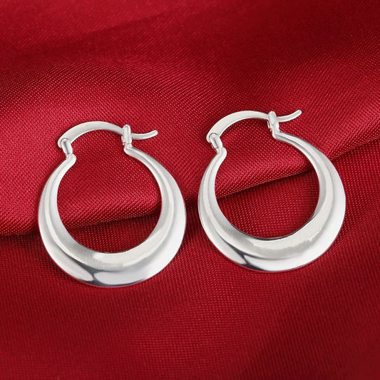 Hot  Women 925 Sterling Silver 3cm round big hoop Earrings Fashion Beautiful Crescent party wedding Gifts Engagement Jewelry