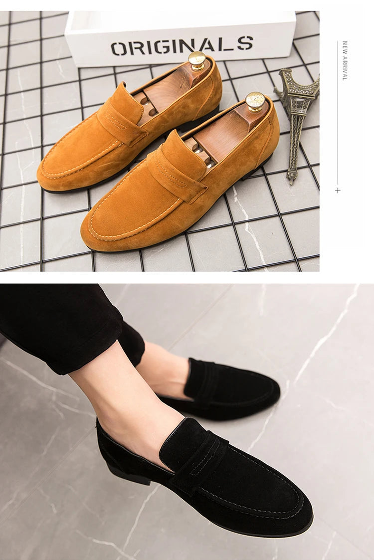 Suede Leather Oxfords Shoes For Men Loafers Casual Slip On Luxury Men Dress Shoes Office Wedding Party Shoes Man Moccasins Black