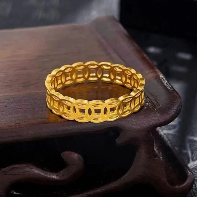 Sparkling Copper Coin Ring 18k Gold Ring for Woman High-quality Luxury AU750 Ring Party Banquet Fine Jewelry 18K No Demolding