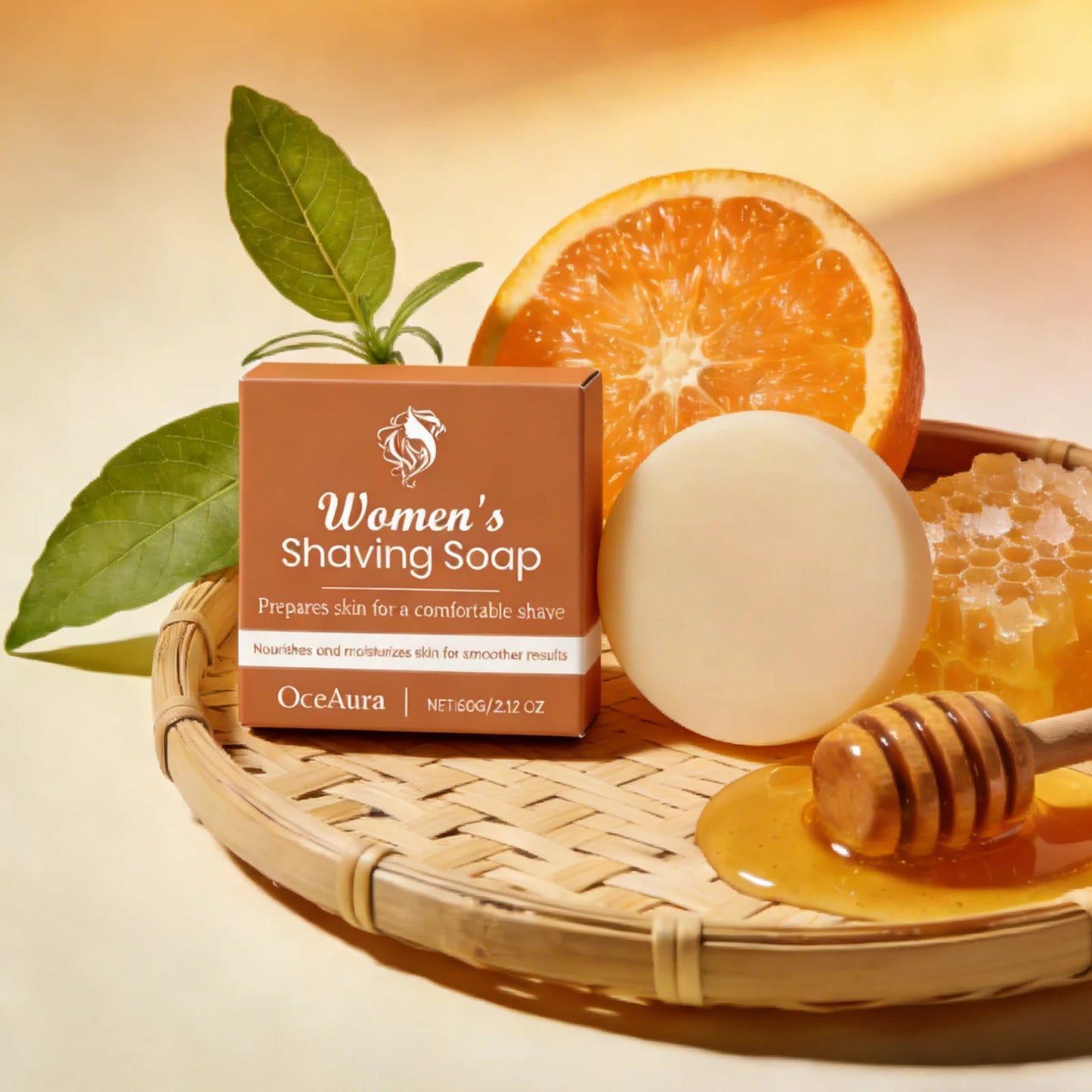 OceAura Shaving Soap for Women Hair Removal Ingrown Hair Treatment Smooth Natural Organic Citrus Vanilla Honey Shave Butter 60g