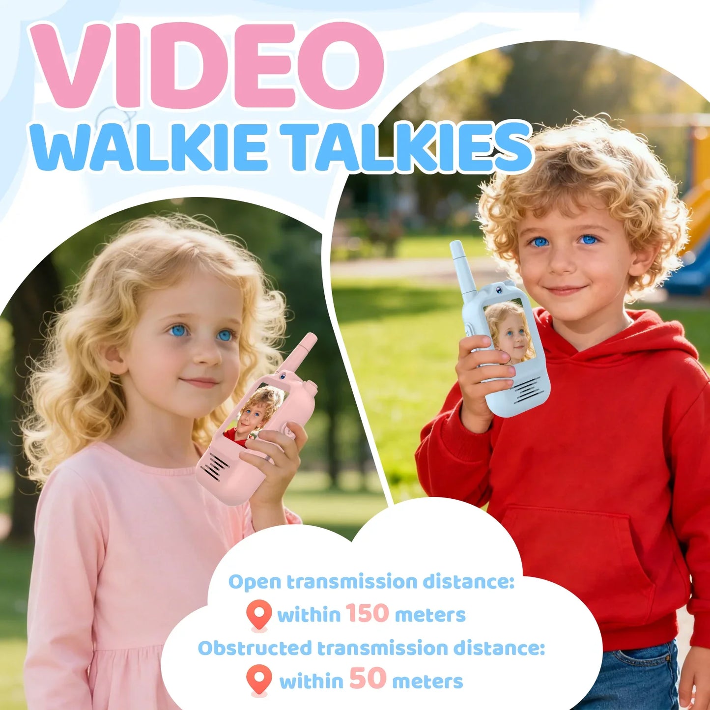 Video Walkie Talkie Kids Rechargeable 2 Pack Intercom Walkie-talkies One-Click Call Child Video Intercom Cute Map 2 Inch Screen