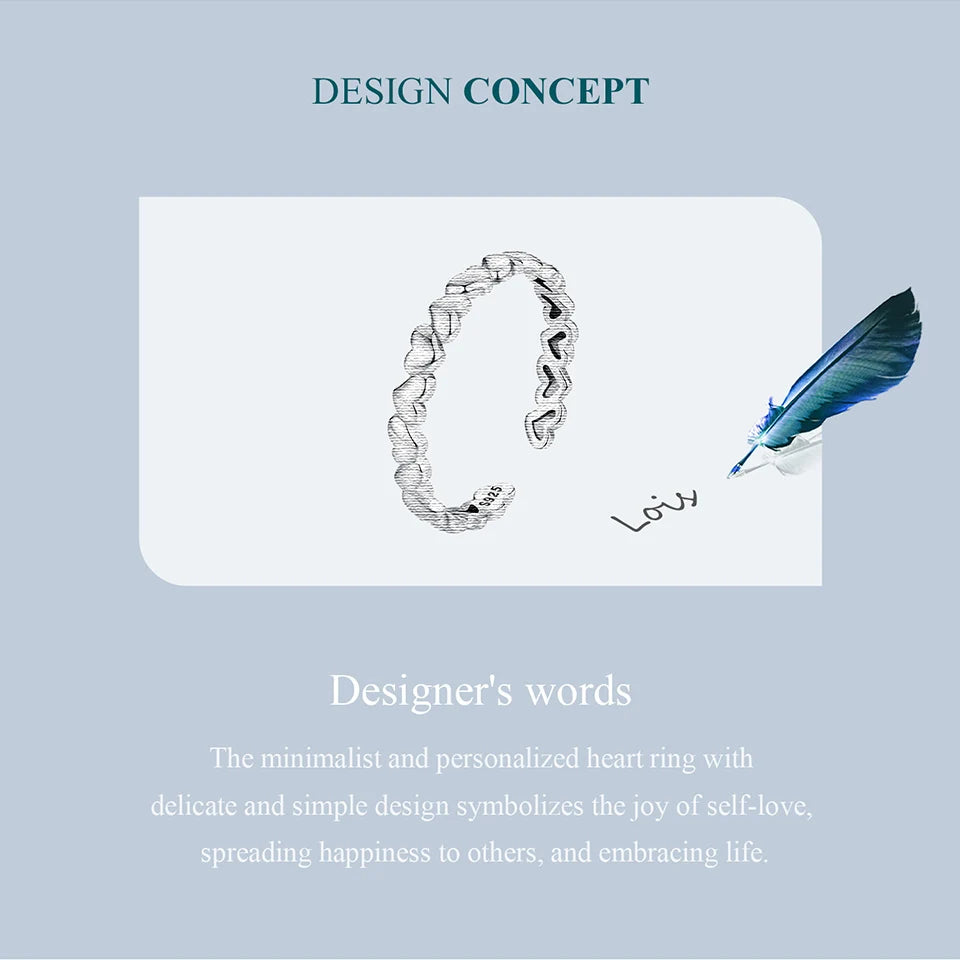 BAMOER Solid 925 Sterling Silver Heart Stackable Rings for Women, Love Valentines Statement Band Ring BSR655-E