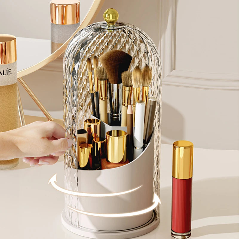 Makeup Brush Storage Rack Rotating Lipstick Eyebrow Pencil Storage Box Dustproof Desktop Compartment Cosmetic Holder