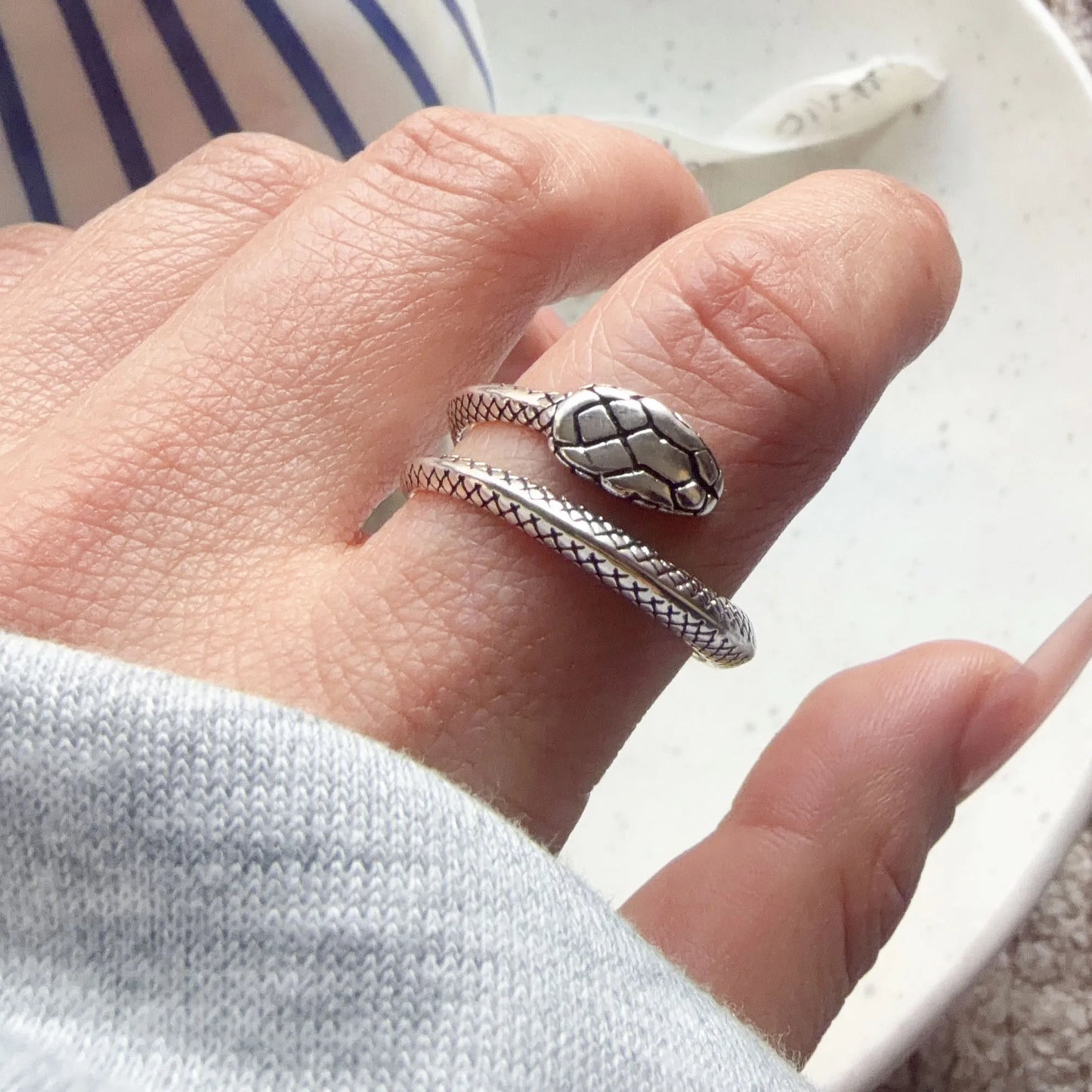 925 Sterling Silver Rings For Women Men Narrow Snake Retro Flower Zircon Open Ring For Birthday Party Gift