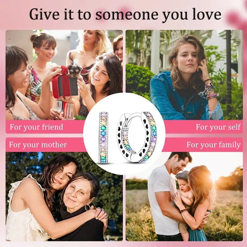 925 Sterling Silver Pave Round Shape Geometry of Simple Earring Hoop Earrings for Women Jewelry Wedding Engagement Birthday Gift