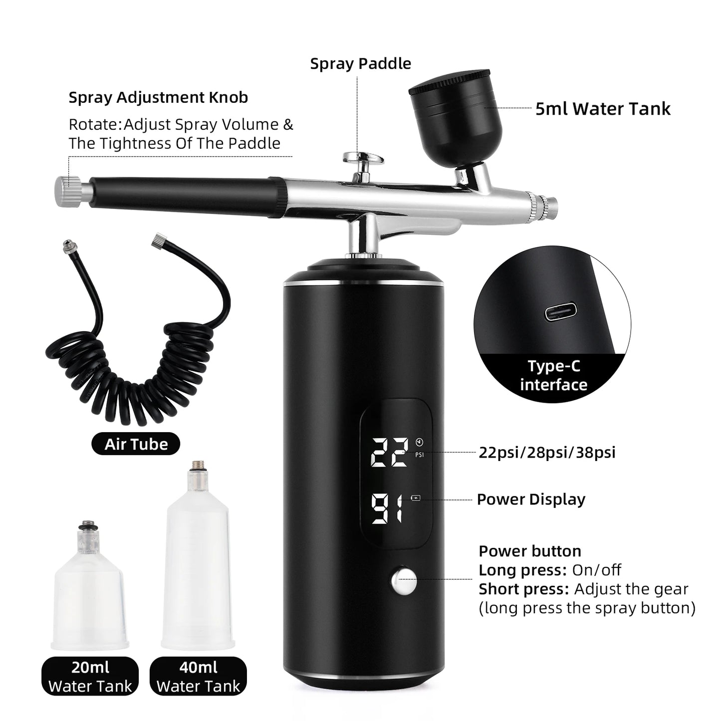 Portable Airbrush Kit Mini Air Compressor Paint Spray Gun For Nail Art Tattoo Craft Cake Pastry Painting Face Hydrating Sprayer